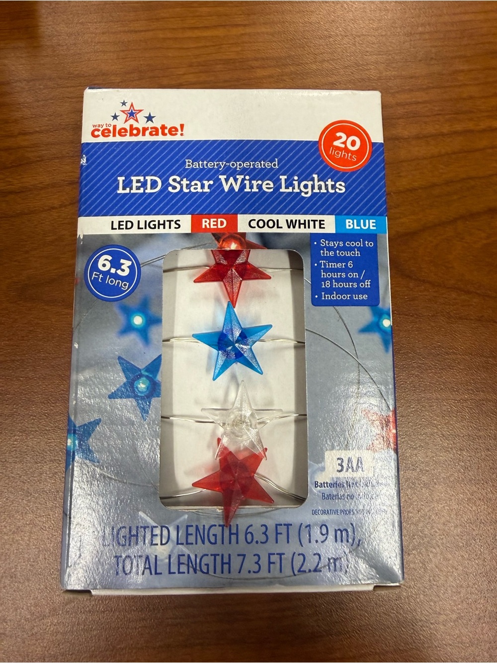 NWT Way to Celebrate! LED Star Wire Lights - Red, Cool White, Blue